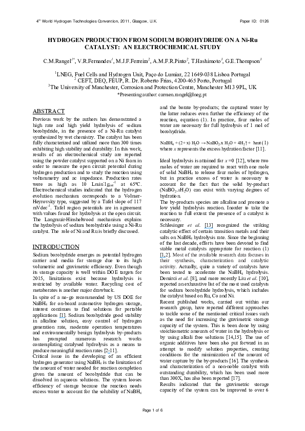 (PDF) Hydrogen production from sodium borohydride on a Ni-Ru catalyst ...