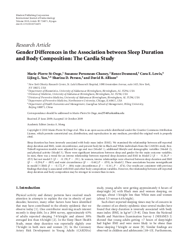 (PDF) Gender Differences in the Association between Sleep Duration and ...