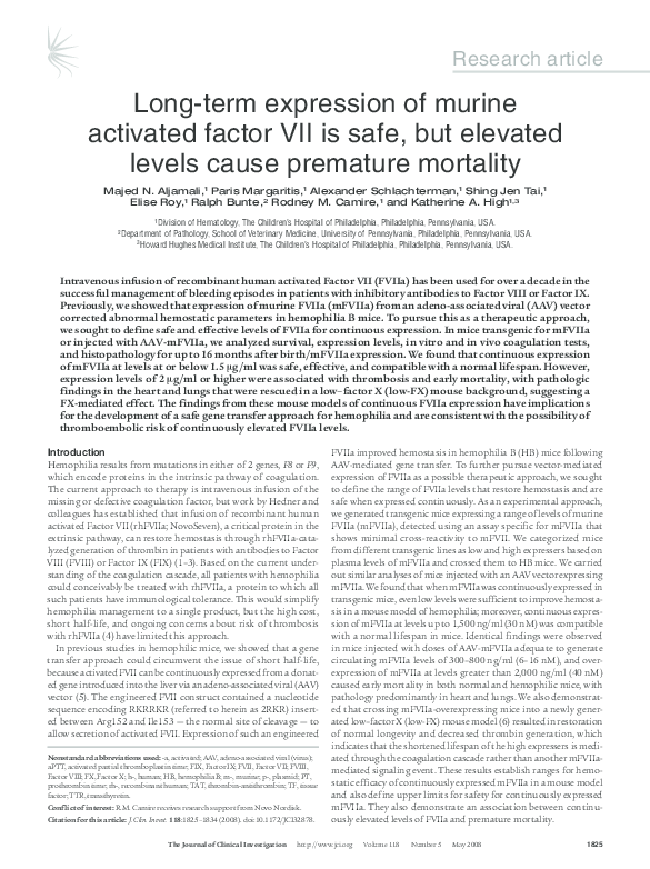 (PDF) Long-term expression of murine activated factor VII is safe, but ...