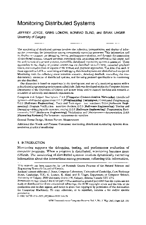 (PDF) Monitoring distributed systems