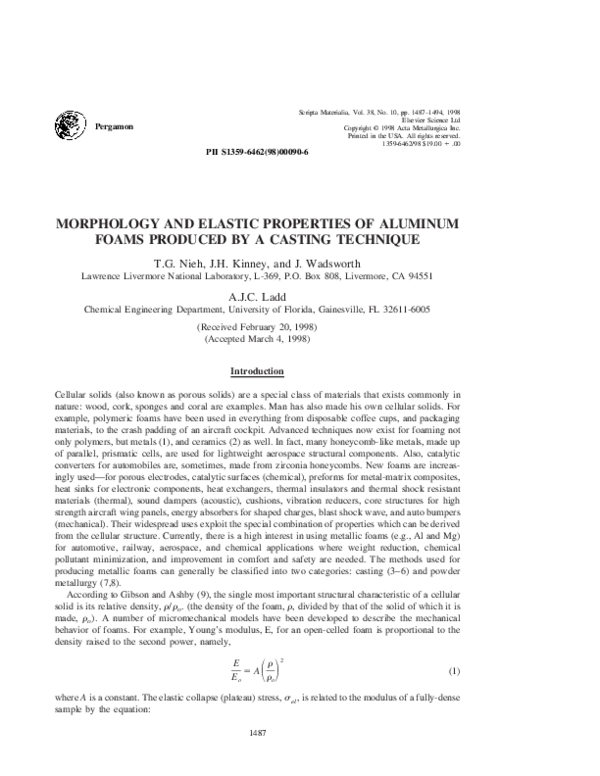 (PDF) Morphology and Elastic Properties of Aluminum Foams Produced by a ...