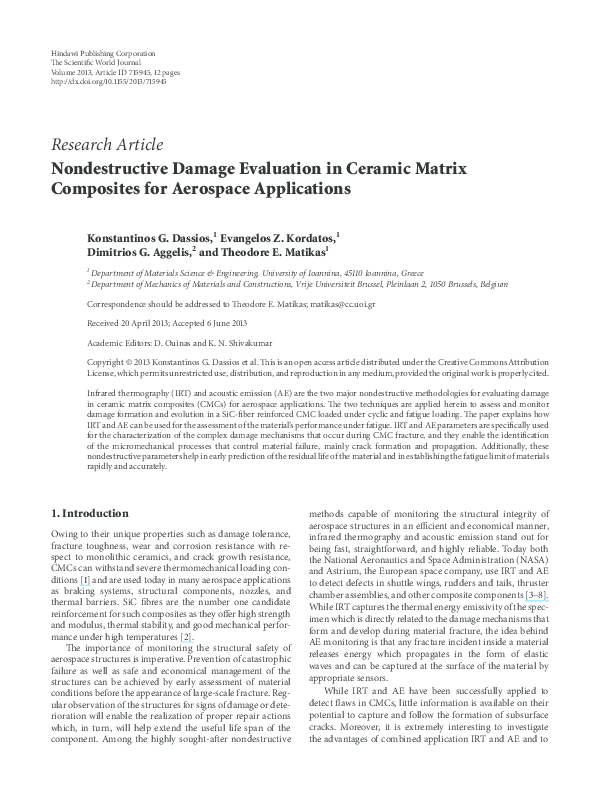 (PDF) Nondestructive damage evaluation in ceramic matrix composites for ...