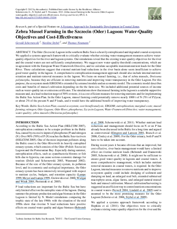 (PDF) Zebra Mussel Farming in the Szczecin (Oder) Lagoon: Water-Quality ...