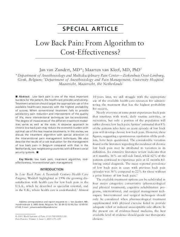 (PDF) Low Back Pain: From Algorithm to Cost-Effectiveness?