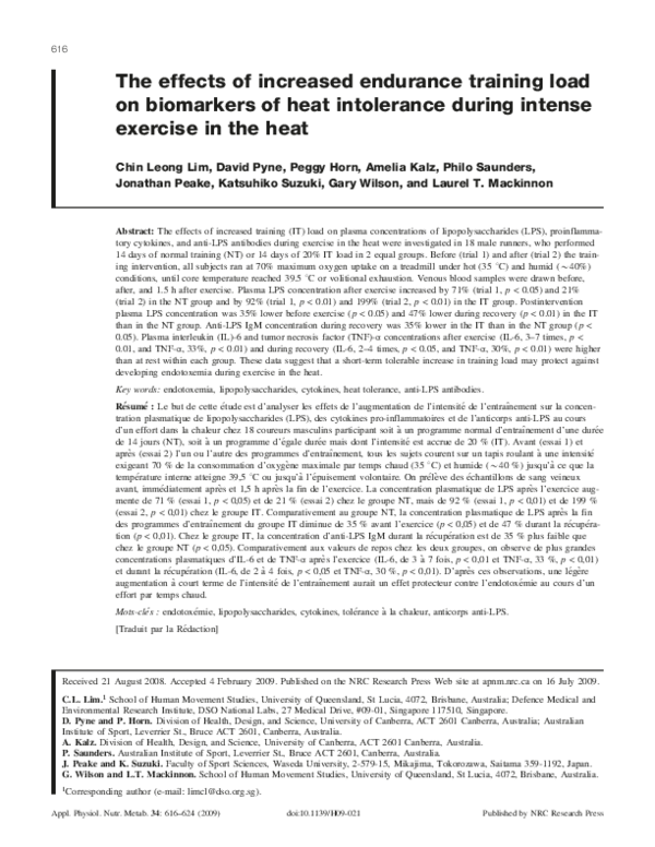(PDF) The effects of increased endurance training load on biomarkers of ...