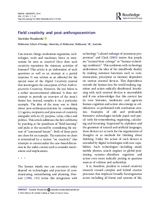Field Creativity and Post-Anthropocentrism