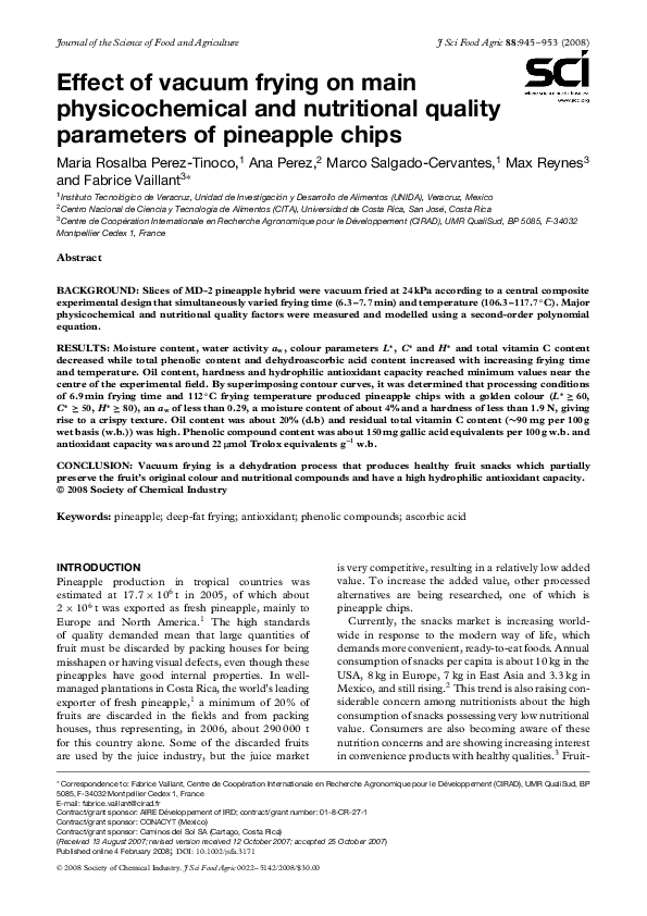 (PDF) Effect of vacuum frying on main physicochemical and nutritional