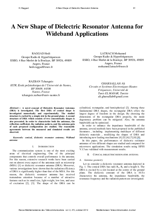 (PDF) A new shape of dielectric resonator antenna for wideband applications