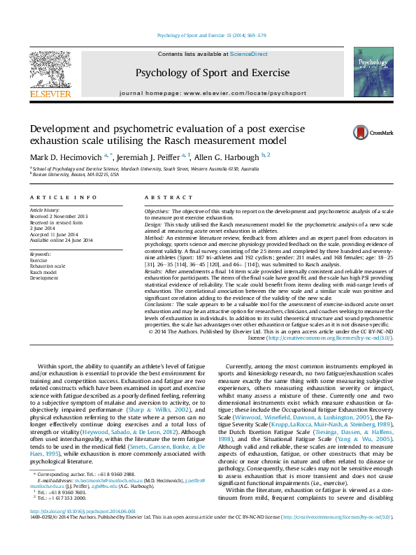 (PDF) Development and psychometric evaluation of a post exercise ...