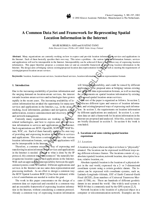 (PDF) A Common Data Set and Framework for Representing Spatial Location ...