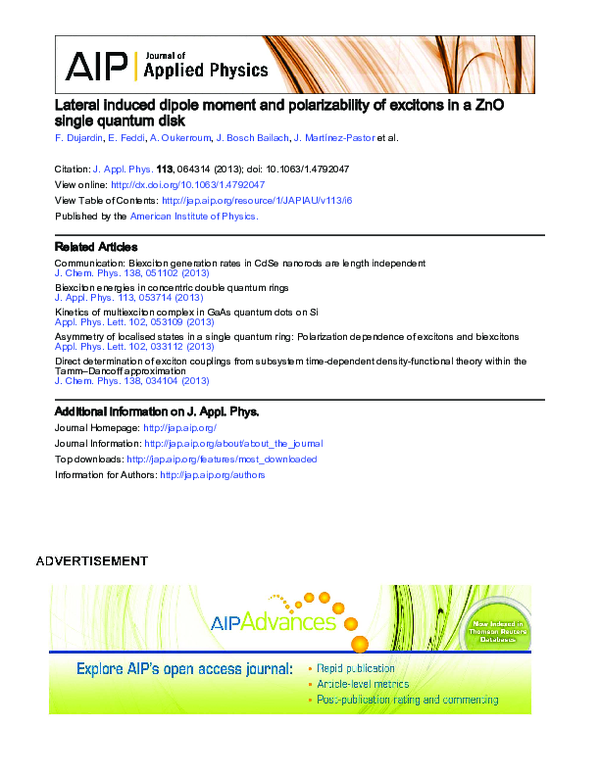 (PDF) Lateral induced dipole moment and polarizability of excitons in a ...