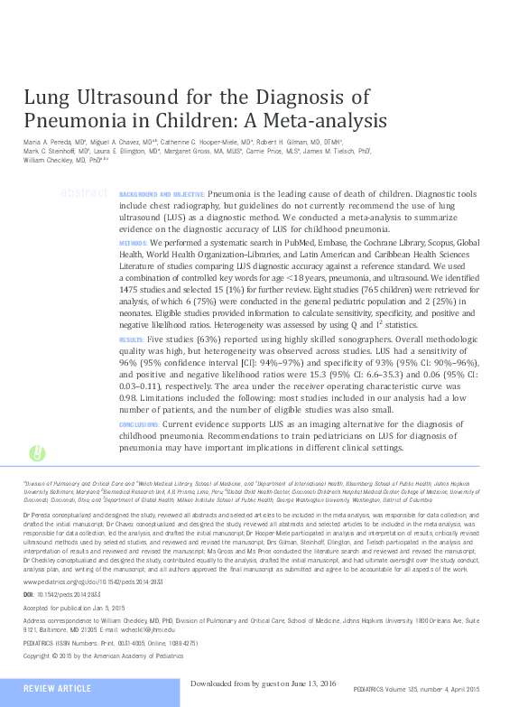 (PDF) Lung Ultrasound for the Diagnosis of Pneumonia in Children: A ...