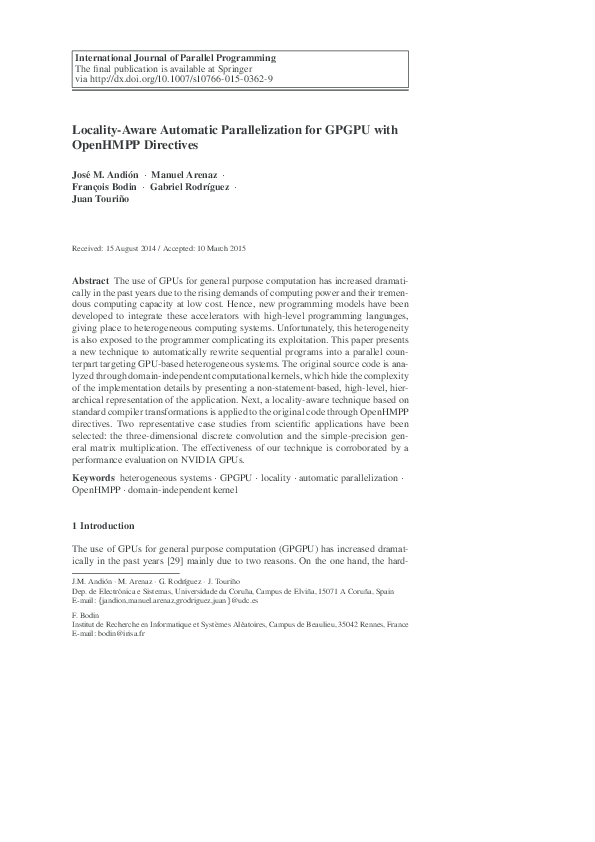 (PDF) Locality-Aware Automatic Parallelization for GPGPU with OpenHMPP ...