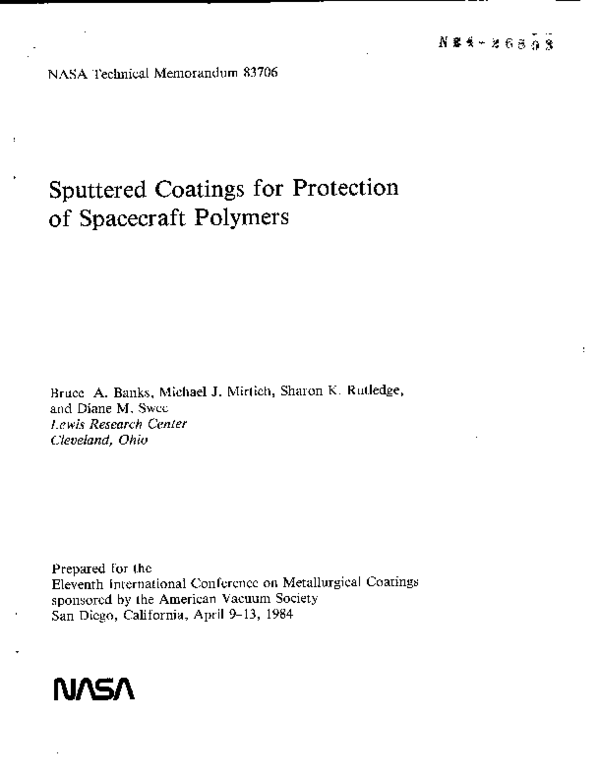 (PDF) Sputtered coatings for protection of spacecraft polymers