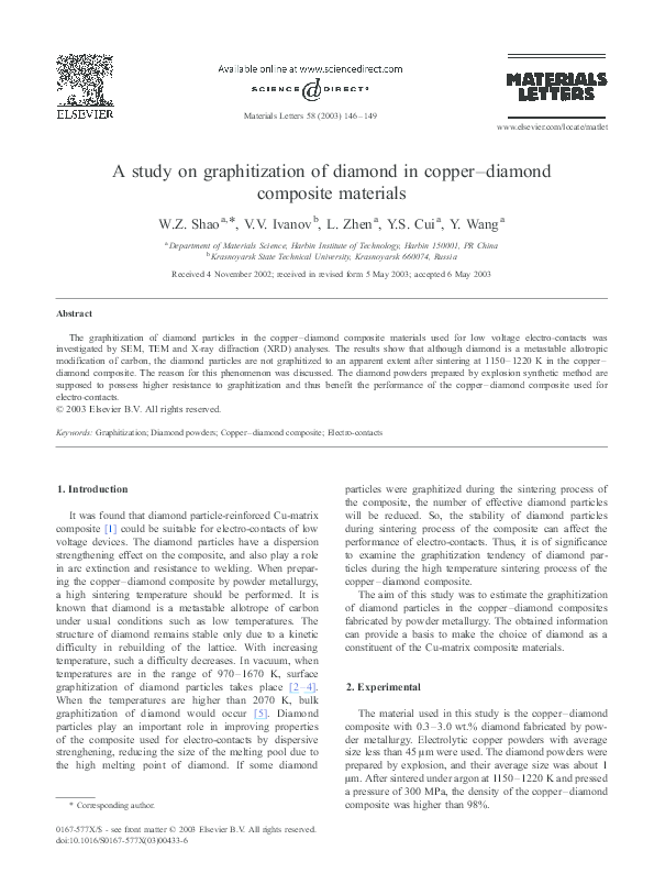 (PDF) A study on graphitization of diamond in copper–diamond composite ...