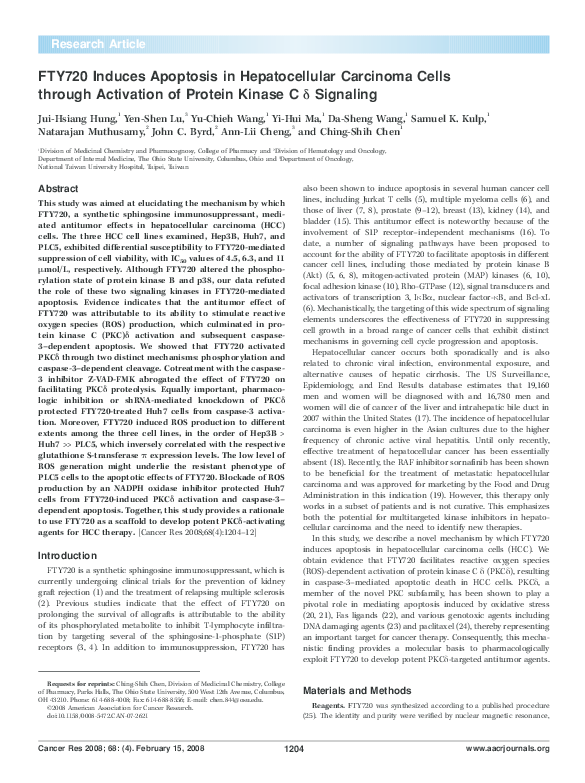 (PDF) FTY720 Induces Apoptosis in Hepatocellular Carcinoma Cells ...
