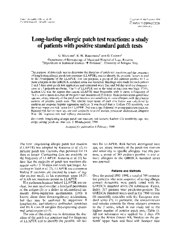 (PDF) Long-lasting allergic patch test reactions: a study of patients ...