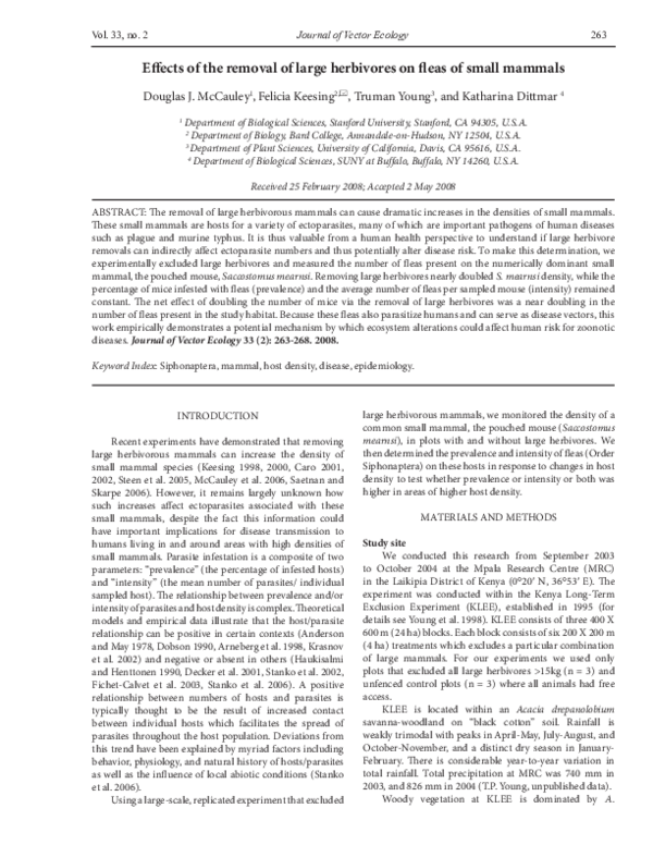 (PDF) Effects of the removal of large herbivores on fleas of small mammals