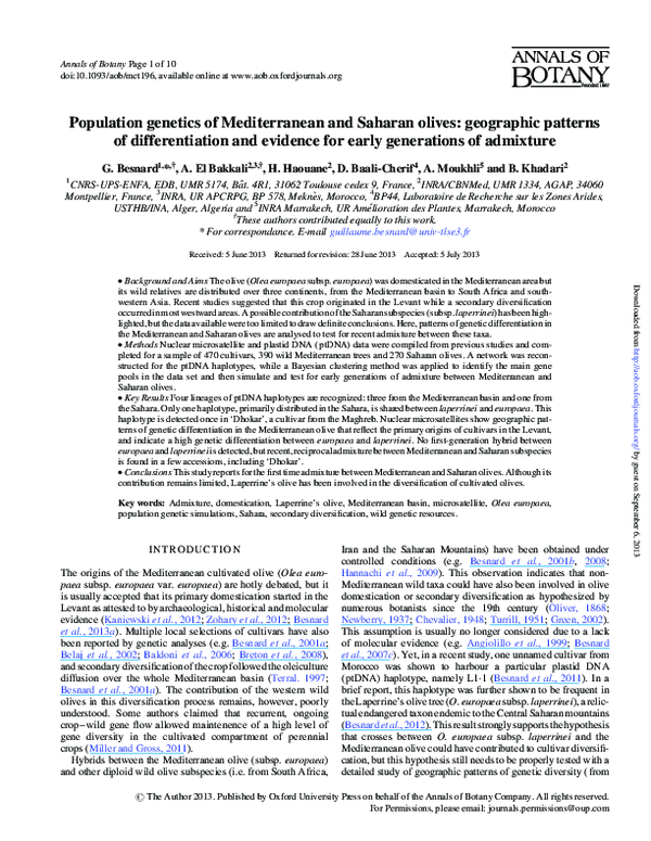 (PDF) Population genetics of Mediterranean and Saharan olives ...