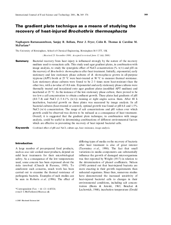 (PDF) The gradient plate technique as a means of studying the recovery of heatinjured