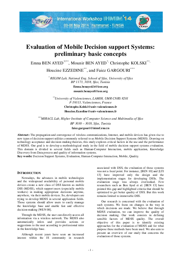 (PDF) Evaluation of Mobile Decision support Systems: preliminary basic ...
