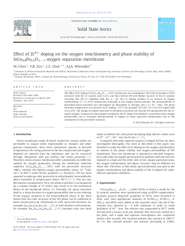 (PDF) Effect of Zr4+ doping on the oxygen stoichiometry and phase ...