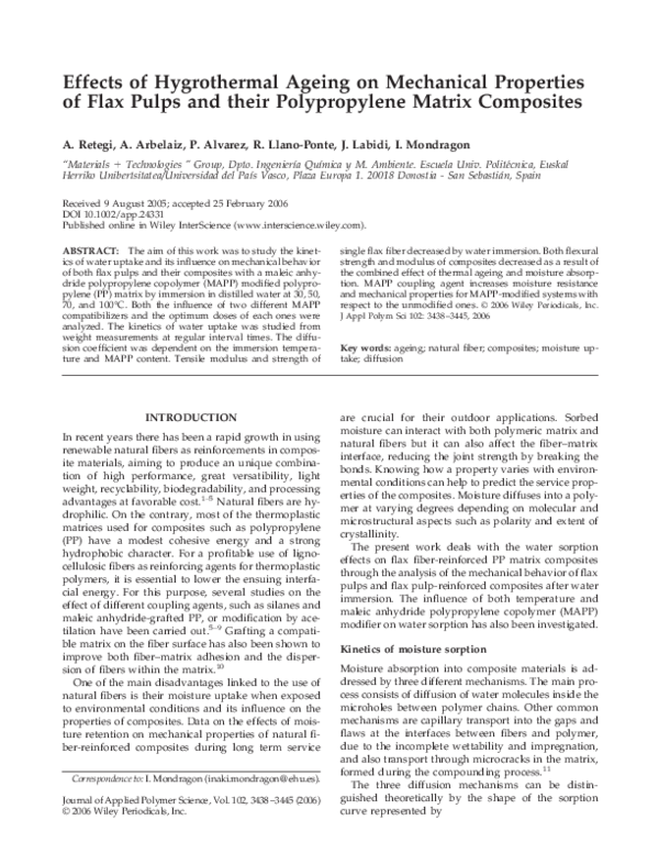 (PDF) Effects of hygrothermal ageing on mechanical properties of flax ...