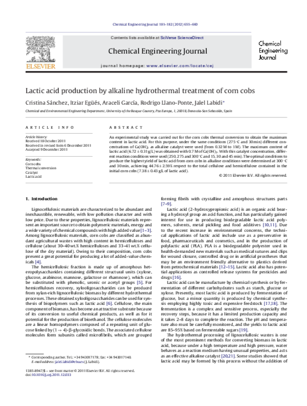 (PDF) Lactic acid production by alkaline hydrothermal treatment of corn ...