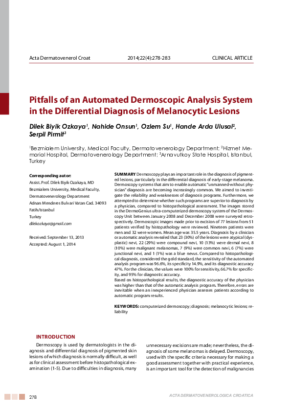 (PDF) Pitfalls of an automated dermoscopic analysis system in the ...