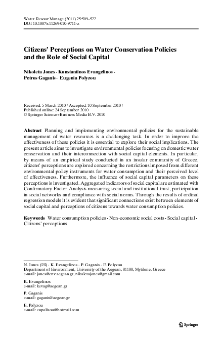 (PDF) Citizens’ Perceptions on Water Conservation Policies and the Role ...