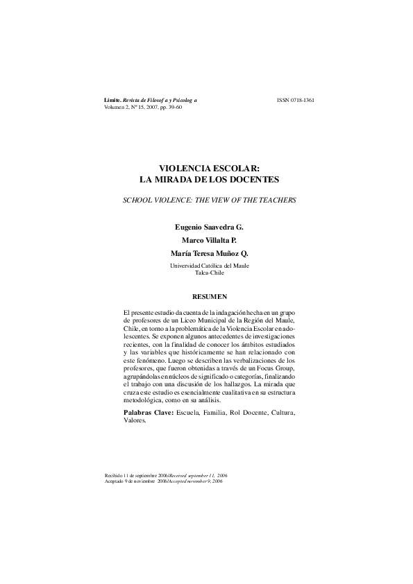 Pdf Violencia Escolar La Mirada De Los Docentes