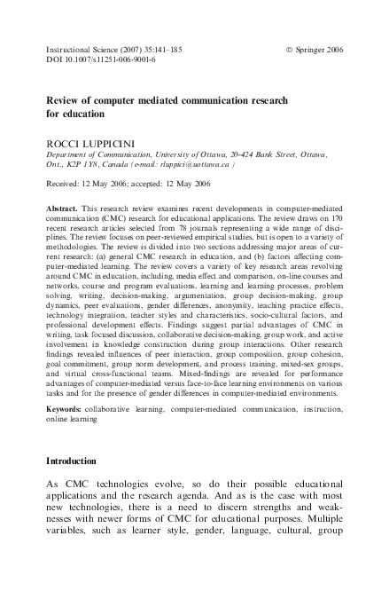(PDF) Review of computer mediated communication research for education