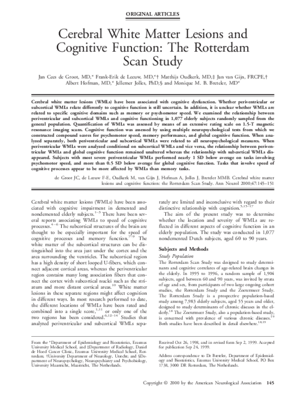 (PDF) Cerebral white matter lesions and cognitive function: the ...