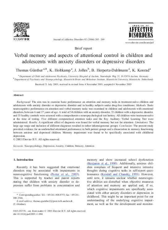 (PDF) Verbal memory and aspects of attentional control in children and ...
