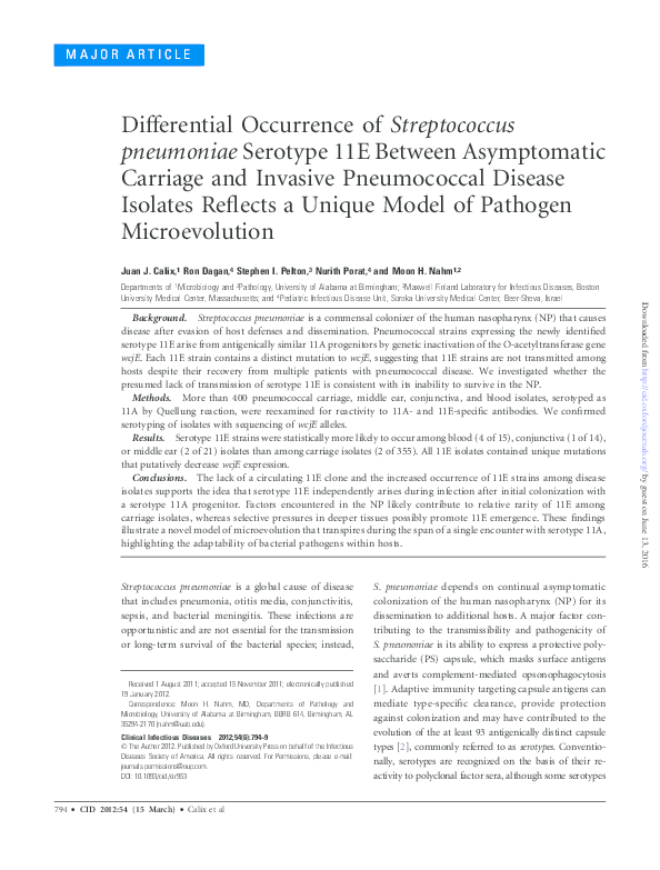 (PDF) Differential Occurrence of Streptococcus pneumoniae Serotype 11E