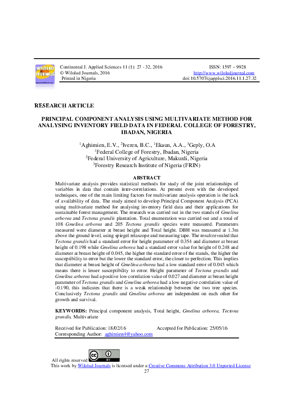 (PDF) PRINCIPAL COMPONENT ANALYSIS USING MULTIVARIATE METHOD FOR ...