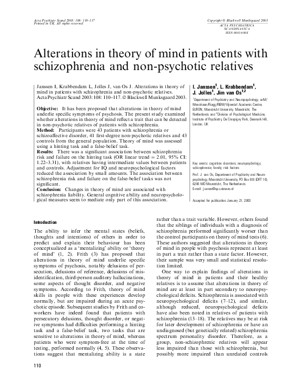 (PDF) Alterations in theory of mind in patients with schizophrenia and ...