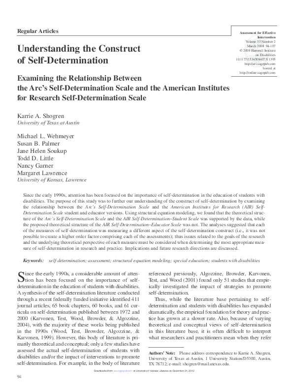 (PDF) Understanding the Construct of Self-Determination: Examining the ...