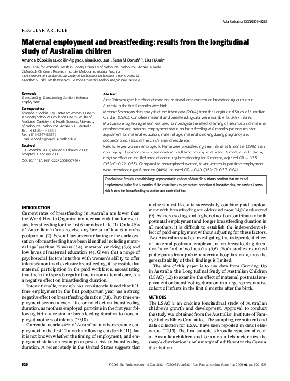 (PDF) Maternal employment and breastfeeding results from the