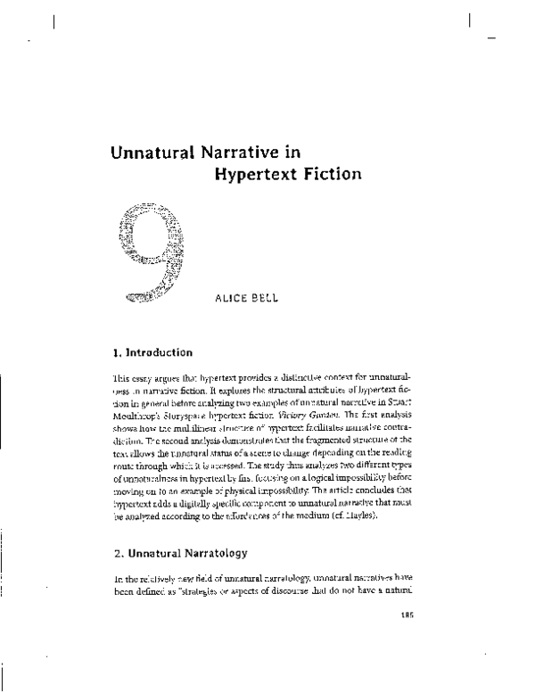 (PDF) Unnatural Narrative and Hypertext Fiction