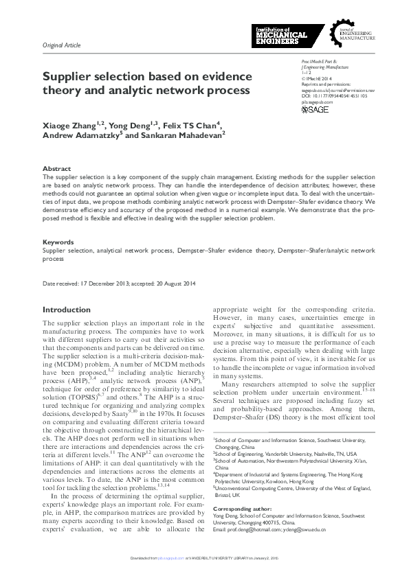 (PDF) Supplier selection based on evidence theory and analytic network ...