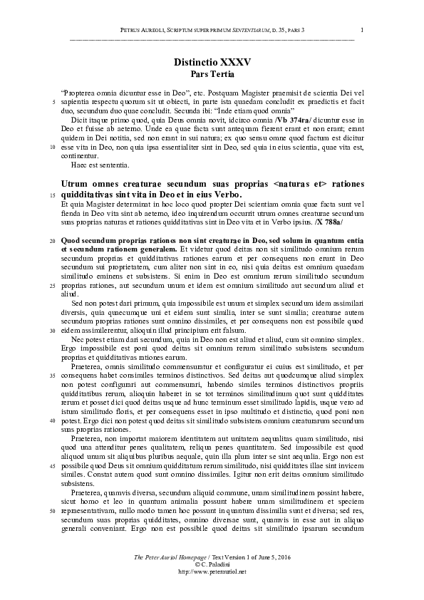 (PDF) Petrus Aureoli, Scriptum super primum Sententiarum, distinctio 35