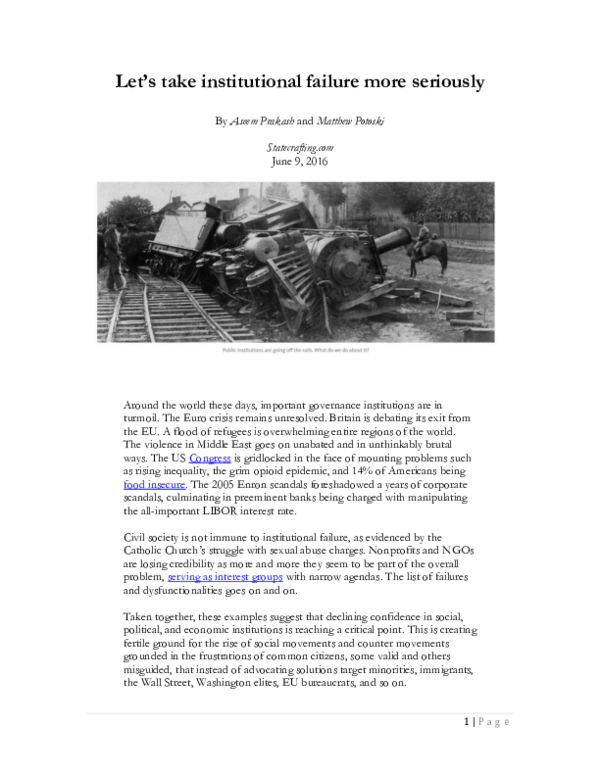 (PDF) Let's take institutional failure more seriously
