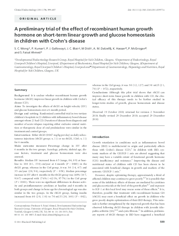 (PDF) A preliminary trial of the effect of recombinant human growth ...