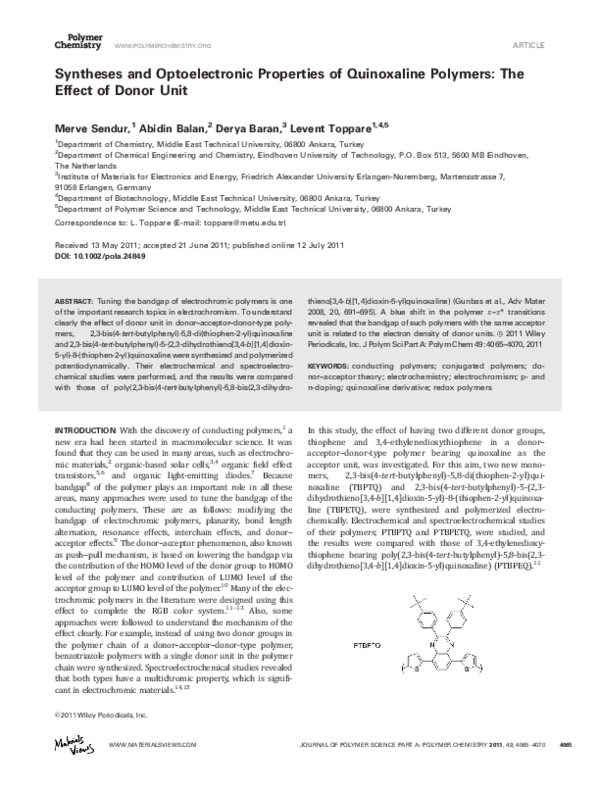 (PDF) Syntheses and optoelectronic properties of quinoxaline polymers ...