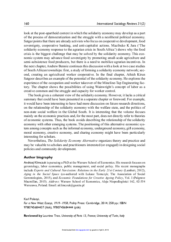 Book Review: Karl Polanyi, For a New West: Essays, 1919-1958