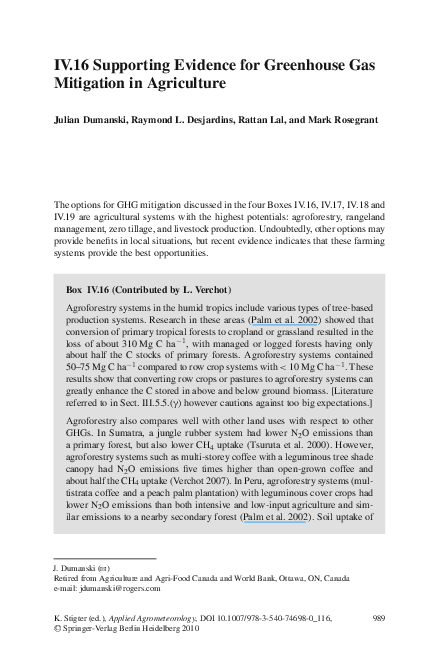(PDF) Supporting Evidence for Greenhouse Gas Mitigation in Agriculture