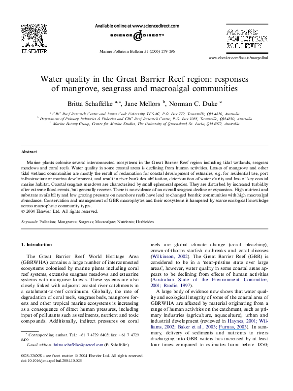 (PDF) Water quality in the Great Barrier Reef region: responses of ...