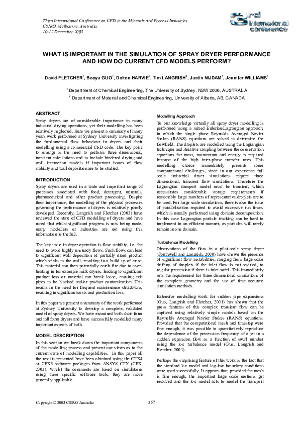 (PDF) What is important in the simulation of spray dryer performance and how do current CFD