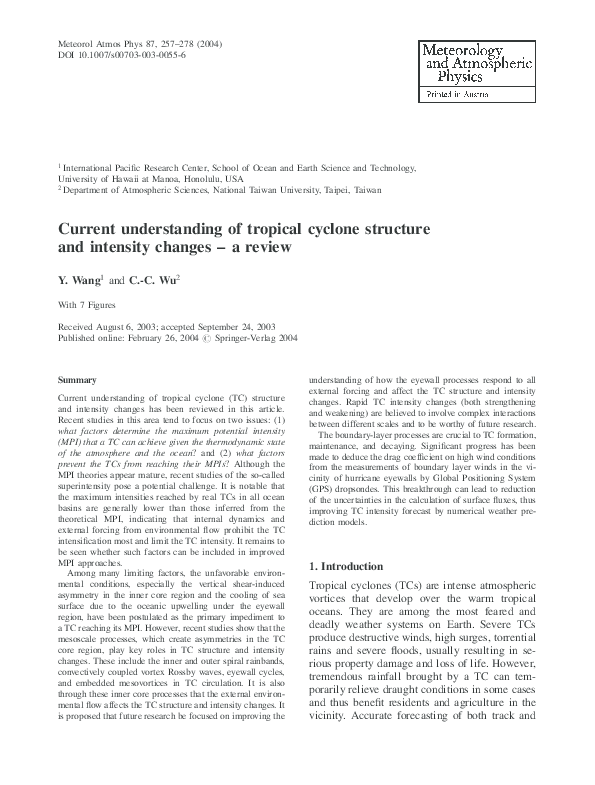 (PDF) Current understanding of tropical cyclone structure and intensity ...